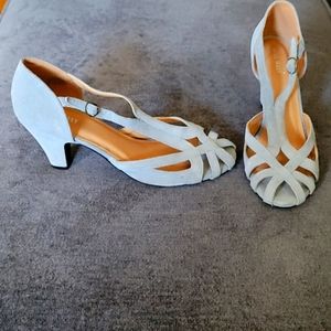 NEW Gray Suede Open Toe Heels